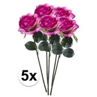 Kunstbloem roos Simone - 5x - fuchsia - 45 cm - decoratie bloemen