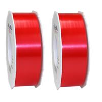 Cadeaulint - 2x - 4 cm x 91 meter - rood - satijn - sierlint - cadeaus inpakken - decoratie/hobby