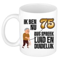 Verjaardag cadeau mok 75 jaar - luid en duidelijk - bruin - 300 ml - Keramiek