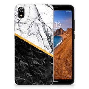 Xiaomi Redmi 7A TPU Siliconen Hoesje Marmer Wit Zwart - Origineel Cadeau Man