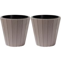 Plantenpot/bloempot Wood Style - 2x - buiten/binnen - kunststof - beige - D49 x H45 cm