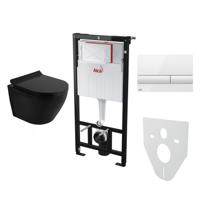 Fabriecio FAB compleet toiletset wandcloset mat zwart met softclose zitting en bedieningsplaat wit - thumbnail