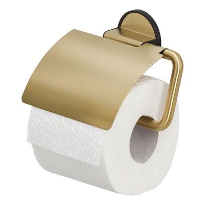 Tiger Tune Toiletrolhouder - met klep - zelfklevend - geborsteld messing/zwart 1326635646