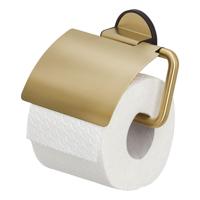 Tiger Tune Toiletrolhouder - met klep - zelfklevend - geborsteld messing/zwart 1326635646