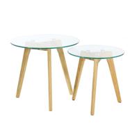 Bijzettafels 2delig - hittebestendig glas - hout - rond - D50 x H43,5 cm - salontafels Bijzettafels 2delig - hittebestendig glas - hout - rond - D50 x H43,5 cm - salontafels