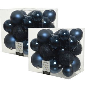 52x stuks kunststof kerstballen donkerblauw (night blue) 6-8-10 cm