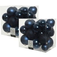 52x stuks kunststof kerstballen donkerblauw (night blue) 6-8-10 cm