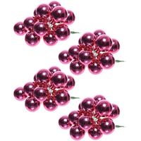 40x Fuchsia roze mini kerststukjes insteek kerstballetjes 2 cm van glas   -