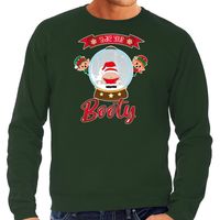 Foute Kersttrui/sweater voor heren - Kerstman sneeuwbol - groen - Shake Your Booty - thumbnail