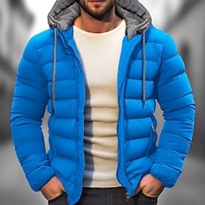 Voor heren Winterjas Pufferjas Zak Capuchon Toimisto ura Afspraakje Casual / Dagelijks Houd Warm Winter Kleurenblok Zwart Rood Marineblauw Blauw Gewatteerd jack Lightinthebox