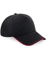 Beechfield CB25c Authentic 5 Panel Cap - Piped Peak - Black/Classic Red - One Size - thumbnail