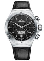 Edox horlogeband 10107 Leder Zwart + zwart stiksel