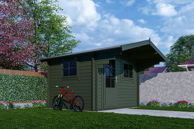 Interflex 3026 Blokhut 300x250 cm 28 mm vuren gecoat- Zadeldak- Hout- Interflex