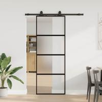 Schuifdeur met beslagset 76x205 cm gehard glas zwart