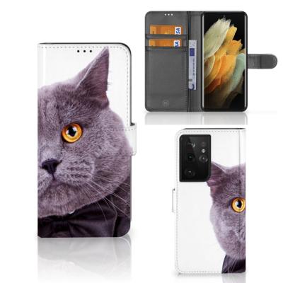 Samsung Galaxy S21 Ultra | Telefoonhoesje | Met pasjeshouder | Kat