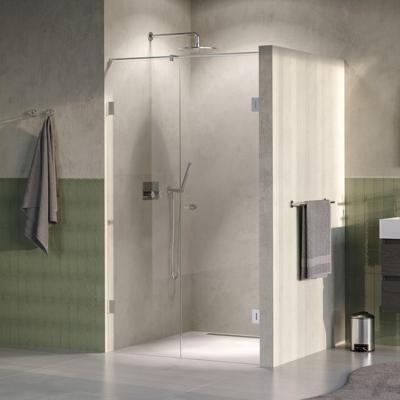 BRAUER Void Carving Nisdeur - 2-delig - 120x200cm - 60cm draaideur aan muur - glascoating - omkeerbaar - helder glas - Geborsteld RVS PVD GS-VOCN2H6060200NG