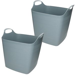 2x stuks kuip/emmer/wasmand - flexibel - blauw - 25 liter - vierkant - kunststof