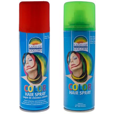 Carnaval verkleed haarverf - haarspray - kleuren groen en rood - 111 ml per flacon Carnaval verkleed haarverf - haarspray - kleuren groen en rood - 111 ml per flacon