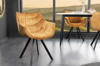 Design stoel THE DUTCH COMFORT mosterdgeel fluweel met armleuning gestoffeerde zwarte metalen poten - 44276