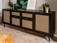 Dressoir VINO 4 deuren 2 lades zwart/rotan print