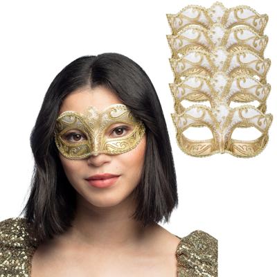 Verkleed gezichtsmasker Venitiaans - 6x - goud met barok - volwassenen - Carnaval/gemaskerd bal