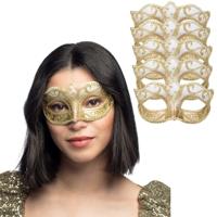 Verkleed gezichtsmasker Venitiaans - 6x - goud met barok - volwassenen - Carnaval/gemaskerd bal