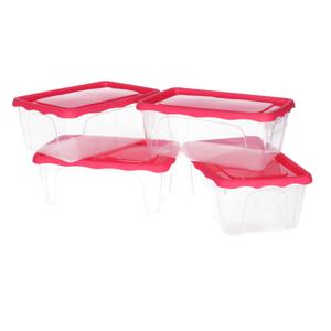 Vershoudbakjes Hega - set van 4x stuks - 1 liter - transparant/roze - L18 x B12 x H12 cm