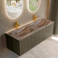 Badmeubel Mondiaz Kurve-Dlux | 130 cm | Meubelkleur Shadow | Wastafelkleur Sombra | Solid surface | Wasbak beide zijden spoelbak | 2 kraangaten Badmeubel Mondiaz Kurve-Dlux | 130 cm | Meubelkleur Shadow | Wastafelkleur Sombra | Solid surface | Wasbak beide zijden spoelbak | 2 kraangaten