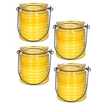 Citronellakaars - 4x - in geel geribbeld glas - 8 cm - insecten verjagen - buitenkaars