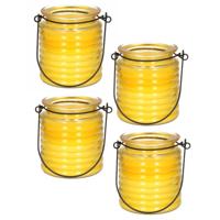 Citronellakaars - 4x - in geel geribbeld glas - 8 cm - insecten verjagen - buitenkaars