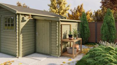 Blokhut - Tuinhuis Aanbouw | 28 mm | vuren groen geïmpregneerd