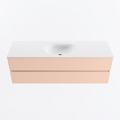 MONDIAZ VICA 150cm badmeubel onderkast Rosee 2 lades. Wastafel MOON midden 1 kraangat, kleur Talc.