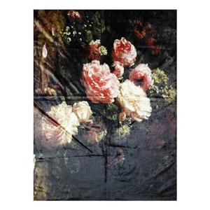 Clayre & Eef Plaid 130x170 cm Zwart Roze Polyester Rechthoek Bloemen