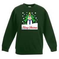 Kersttrui Merry Christmas pinguin groen kinderen - thumbnail