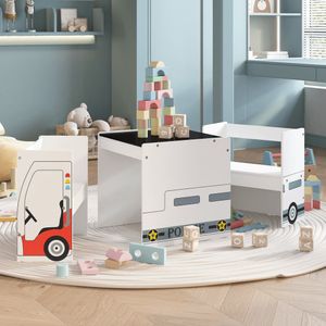 3-delige Kindertafel- en stoelenset politieauto-ontwerp MDF