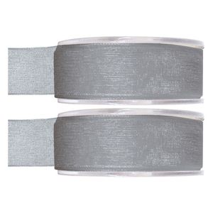 2x Hobby/decoratie grijze organza sierlinten 2,5 cm/25 mm x 20 meter