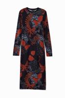 Gebreide slim fit jurk met bloemen - BLUE - M Gebreide slim fit jurk met bloemen - BLUE - M