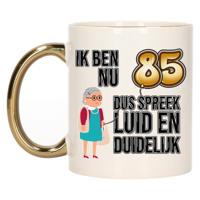 Verjaardag cadeau mok 85 jaar - luid en duidelijk oma - goud - 300 ml - Keramiek