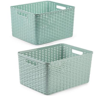 Opbergboxen / opbergmandjes set - 5x stuks - rotan kunststof - groen - met inhoud 18 en 28 liter