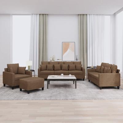 4-delige Loungeset met kussens stof bruin