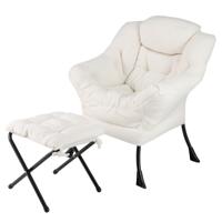 Fauteuil met Kruk Relaxstoel met Armleuningen Zijzak en Voetensteun Loungestoel Televisiestoel Gevoerde Oorfauteuil (Beige)