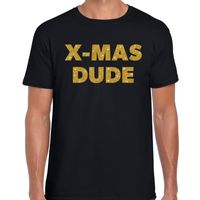 Foute Kerst t-shirt X-mas dude goud glitter op zwart heren - thumbnail