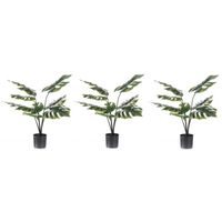 3x Groene Monstera/gatenplanten kunstplant 60 cm in zwarte pot