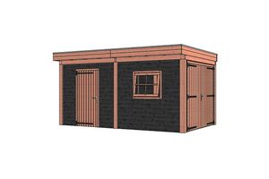 Trendhout Buitenverblijf Refter XL 500x340 cm - Combinatie 1- Plat dak- Onbehandeld lariks Douglas hout- Trendhout