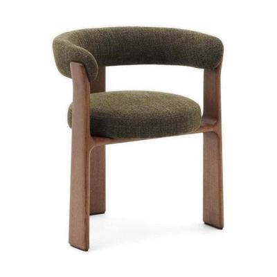 Kave Home Granite eetkamerstoel 3-poot chenille Groen/walnoot