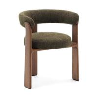 Kave Home Granite eetkamerstoel 3-poot chenille Groen/walnoot