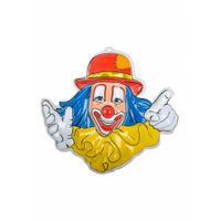 Carnaval/party decoratie bord - Clown hoofd - wand/muur versiering - 50 x 50 cm - plastic   - - thumbnail