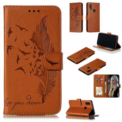 Feather patroon Litchi textuur horizontale Flip lederen draagtas met portemonnee & houder & kaartsleuven voor Xiaomi Redmi 7 (bruin)