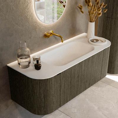 Badmeubel Mondiaz Kurve | 120 cm cm | Meubelkleur Shadow | Wastafelkleur Talc | Solid surface | Wasbak midden spoelbak | Zonder kraangat(en)