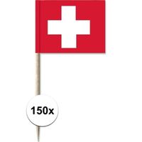 150x Vlaggetjes prikkers Zwitserland 8 cm hout/papier   - - thumbnail